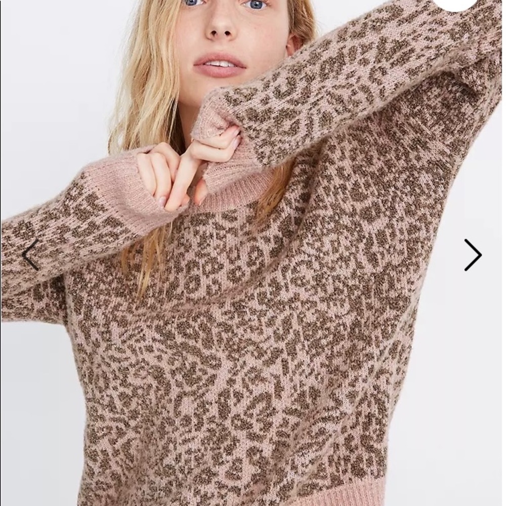 Madewell  Pullover Sweater Pink and Brown Animal Print Leopard